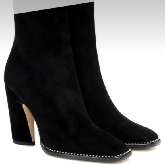 JIMMY CHOO Mavin 85 Crystal Stud Suede Ankle Boots Square Toe Booties Block Heel - Picture 1 of 7